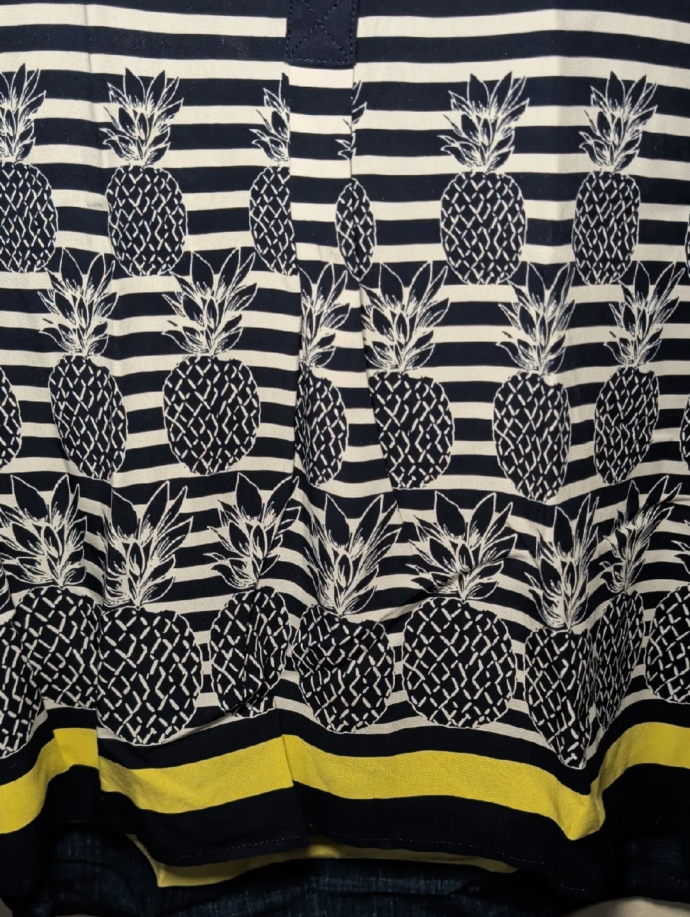 Crown & Ivy Navy, White & Yellow Striped Pineapple Tank Top Women's Size PL
